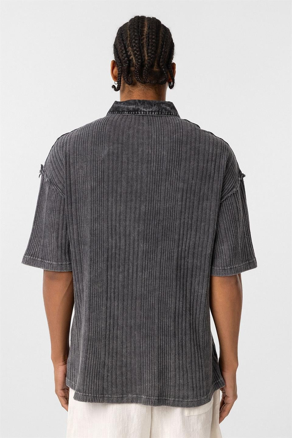 Yıkamalı Triko Oversize Tişört, SİYAH - 4