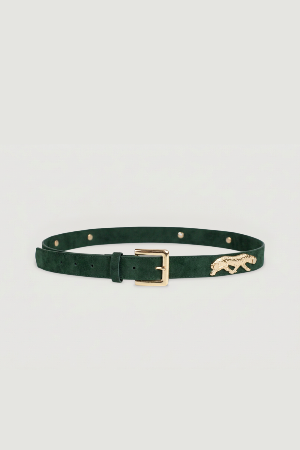 Koyu Yeşil Gold Leopar Figürlü Vegan Süet Kemer - 0
