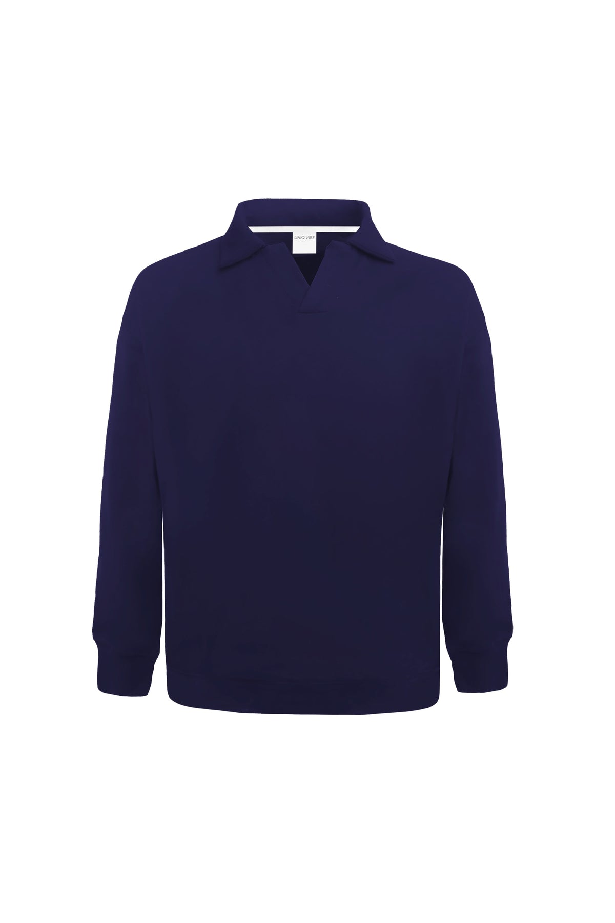 Polo Yaka Logo Nakışlı Sweatshirt, Lacivert - 0