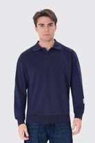 Polo Yaka Logo Nakışlı Sweatshirt, Lacivert - 1