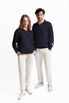 Polo Yaka Logo Nakışlı Sweatshirt, Lacivert - 5
