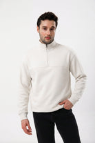 Yarım Fermuarlı Erkek Sweatshirt, Taş - 1