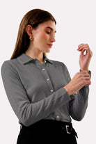Slim Fit Kadın Gömlek, Antrasit - 2
