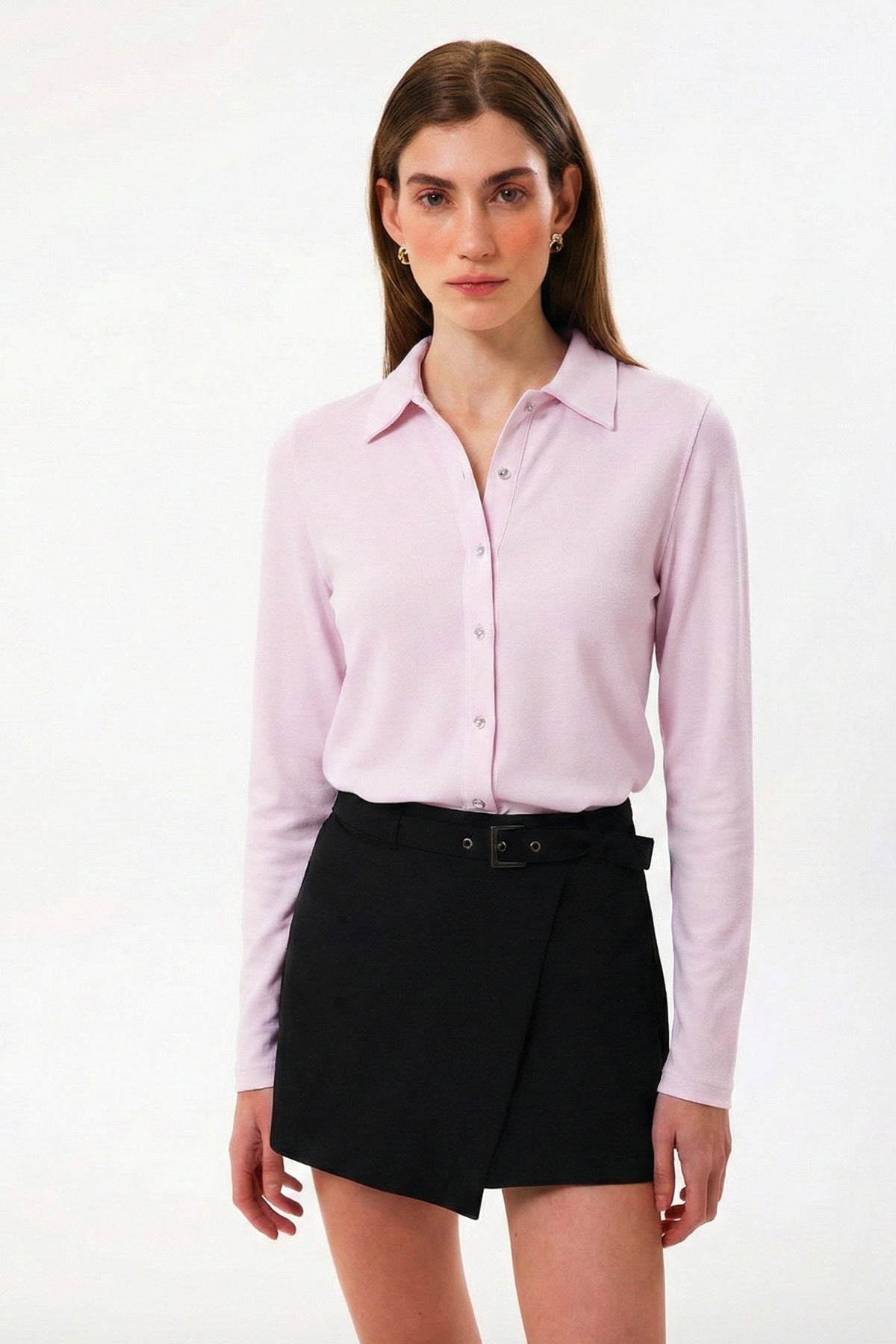 Slim Fit Kadın Gömlek, Pembe - 2
