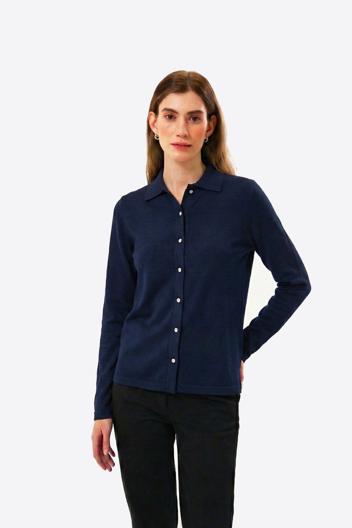 Slim Fit Kadın Gömlek, Lacivert - 2