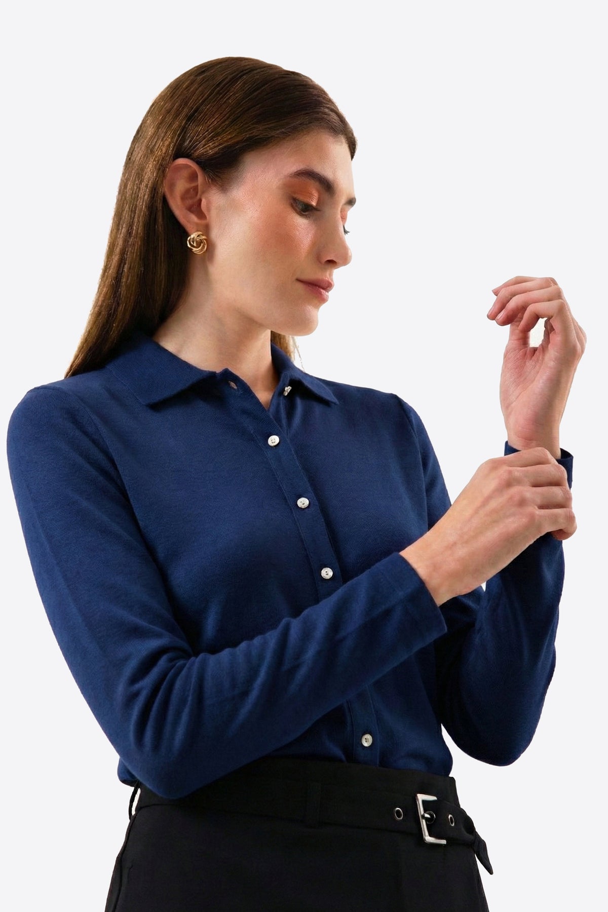 Slim Fit Kadın Gömlek, Lacivert - 3