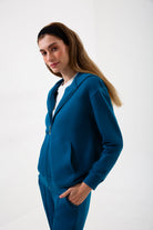 Fermuarlı Logo Nakışlı Sweatshirt, Petrol Mavisi - 1