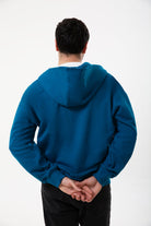 Fermuarlı Kapüşonlu Logo Nakışlı Sweatshirt, Petrol Mavisi - 1
