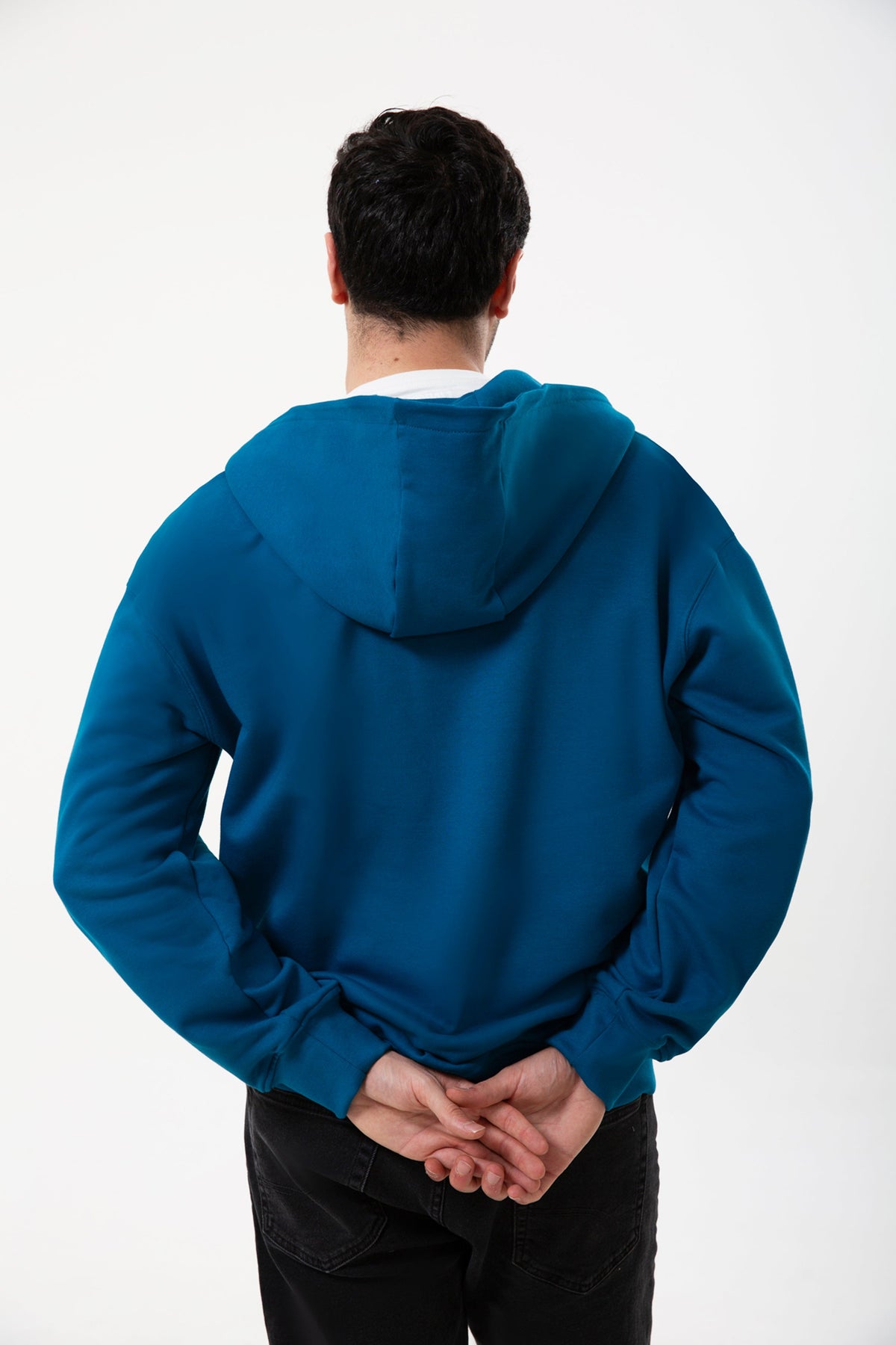 Fermuarlı Kapüşonlu Logo Nakışlı Sweatshirt, Petrol Mavisi - 1