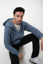 Fermuarlı Kapüşonlu Logo Nakışlı Sweatshirt, Kurşuni - 1