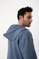 Fermuarlı Kapüşonlu Logo Nakışlı Sweatshirt, Kurşuni - 2
