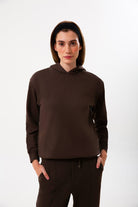 Kapüşonlu Logo Nakışlı Sweatshirt, Kahverengi - 4
