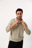 Polo Yaka Logo Nakışlı Sweatshirt, Bej - 1