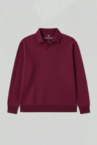 Polo Yaka Logo Nakışlı Sweatshirt, Bordo - 0