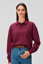 Polo Yaka Logo Nakışlı Sweatshirt, Bordo - 1