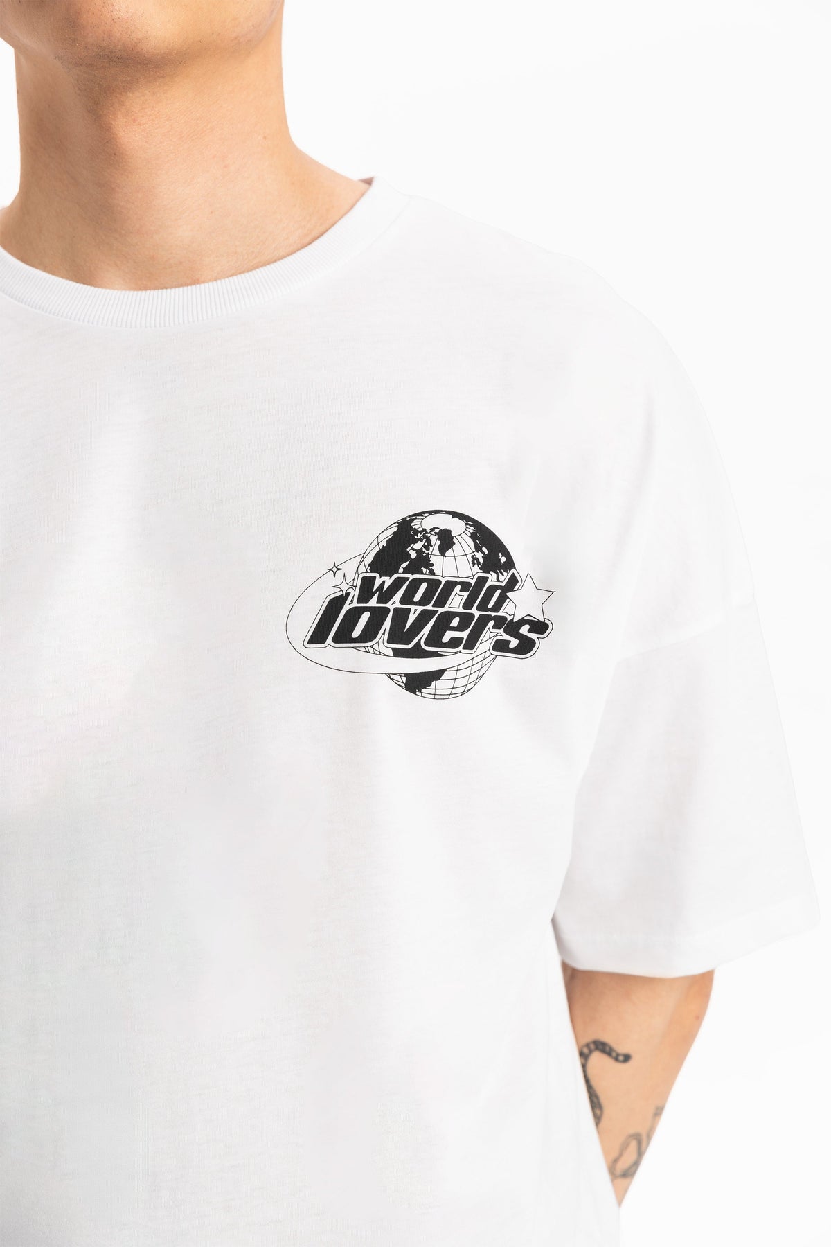 World Lovers Baskılı Oversize Erkek Tişört - 3
