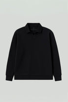 Polo Yaka Logo Nakışlı Sweatshirt, Siyah - 0
