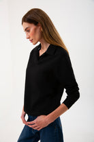 Polo Yaka Logo Nakışlı Sweatshirt, Siyah - 2