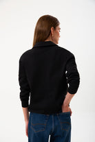 Polo Yaka Logo Nakışlı Sweatshirt, Siyah - 3