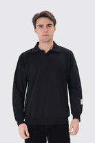 Polo Yaka Logo Nakışlı Sweatshirt, Siyah - 1