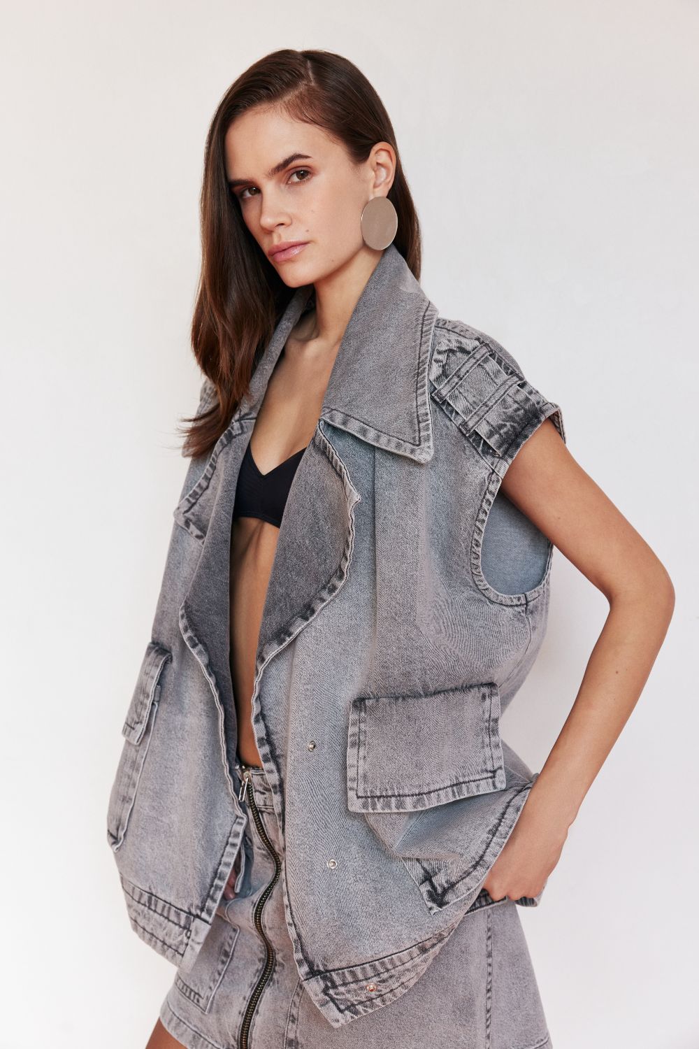 Darcy Gri Denim Mini Etek - 2