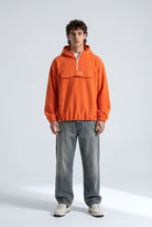 Yarım Fermuarlı Kapüşonlu Polar Sweatshirt, Turuncu - 0