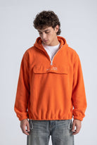 Yarım Fermuarlı Kapüşonlu Polar Sweatshirt, Turuncu - 3