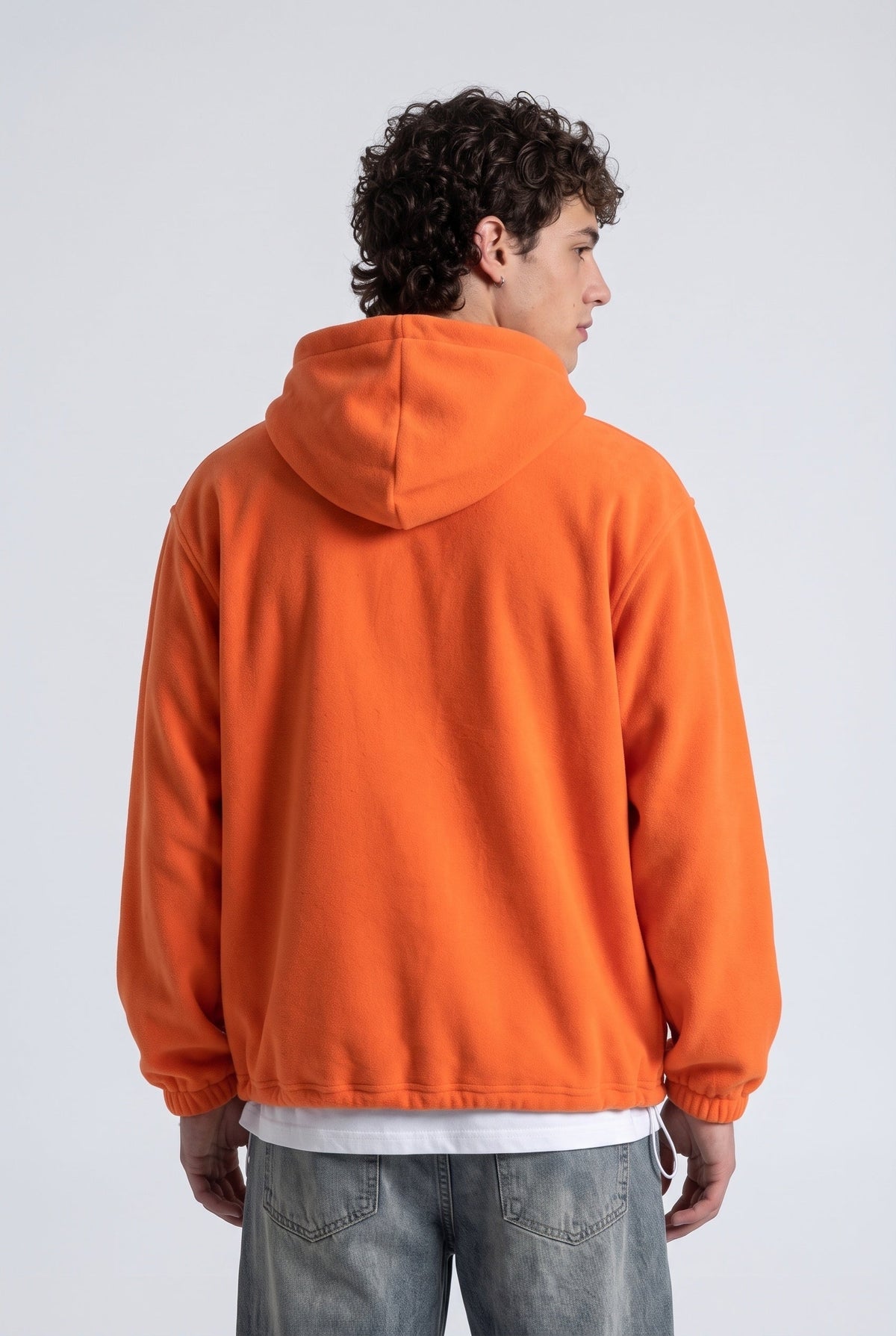 Yarım Fermuarlı Kapüşonlu Polar Sweatshirt, Turuncu - 4