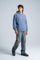 Kapüşonlu Kanguru Cepli Nakışlı Sweatshirt, Koyu Mavi - 1