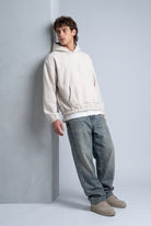 Kapüşonlu Kanguru Cepli Nakışlı Sweatshirt, Taş - 1