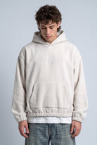 Kapüşonlu Kanguru Cepli Nakışlı Sweatshirt, Taş - 2