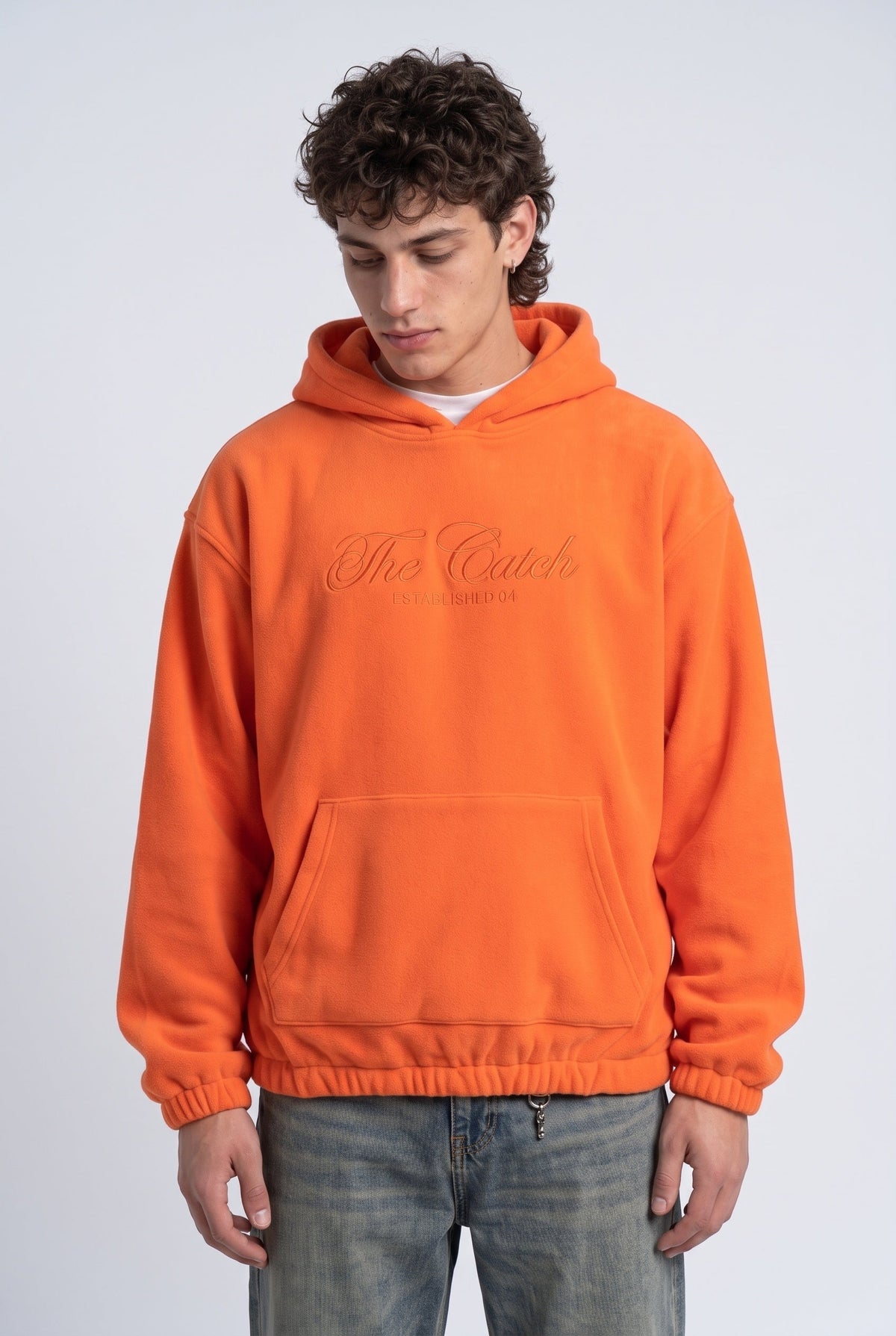 Kapüşonlu Kanguru Cepli Nakışlı Sweatshirt, Turuncu - 2