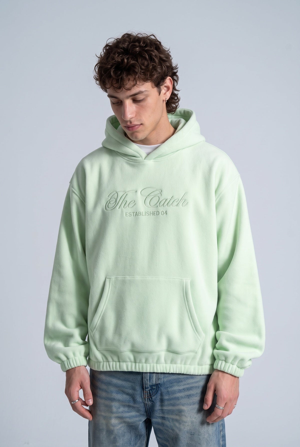 Kapüşonlu Kanguru Cepli Nakışlı Sweatshirt, Yeşil - 1