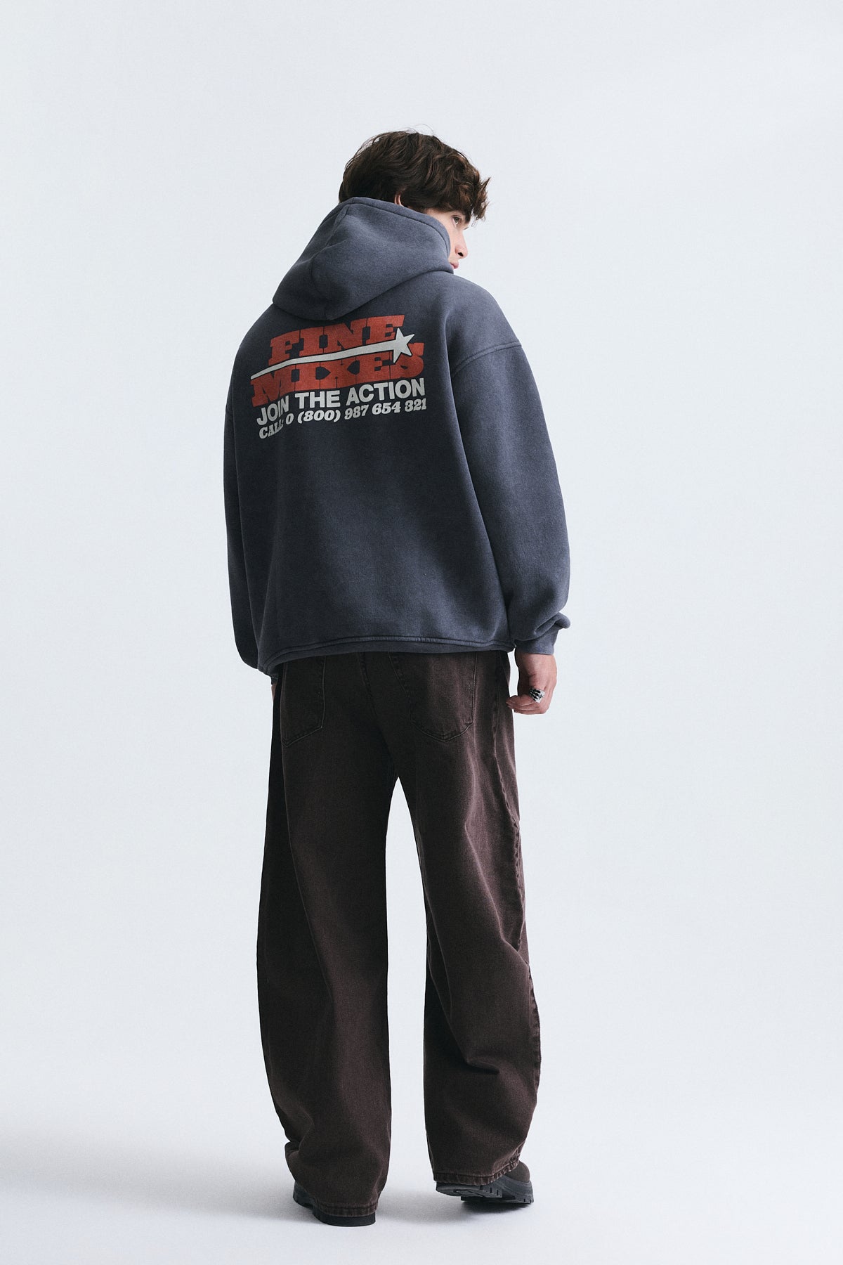 Yıkamalı Oversize Kapüşonlu Sweatshirt, Füme - 5
