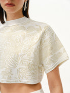 Fingerprint Jakarlı Crop Bluz - 1