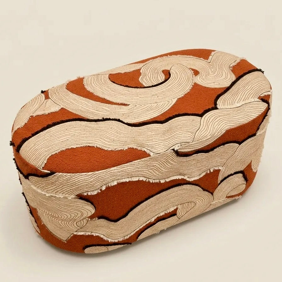 Desert Puf - Kiremit ve Krem Desenli - 4
