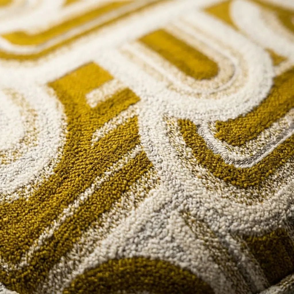 Olea Puf - Hardal Sarısı Geometrik Desenli - 4