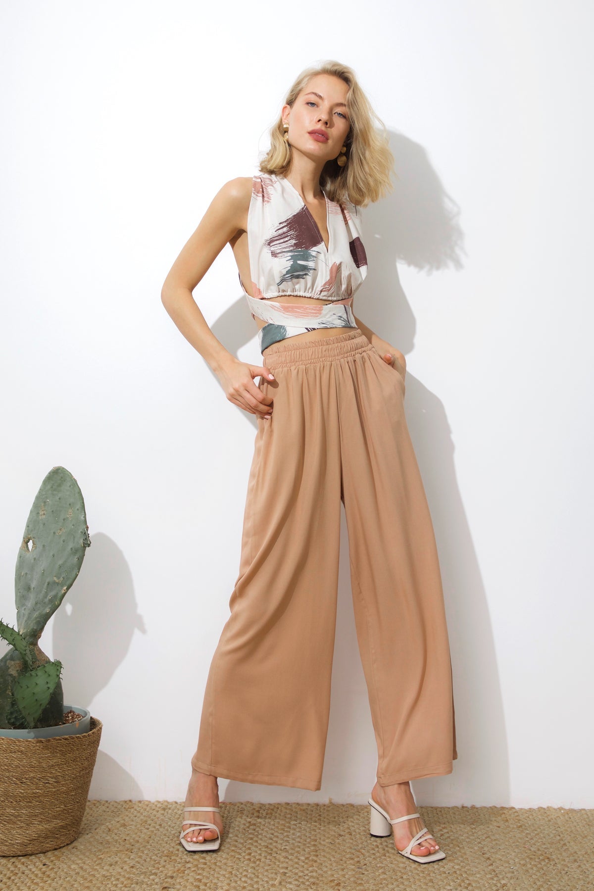 Eisa Dökümlü Culotte Pantolon | Bej
