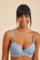 Amarelle-Paris Gri Mavi Balenli Dantelli Dolgulu Push-up Sütyen-Sütyen-5-Milagron.com