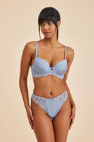 Amarelle-Paris Gri Mavi Balenli Dantelli Dolgulu Push-up Sütyen-Sütyen-1-Milagron.com