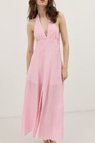 Antioch Pembe Halter Yaka Puantiyeli Kadın Elbise