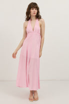 Antioch Pembe Halter Yaka Puantiyeli Kadın Elbise