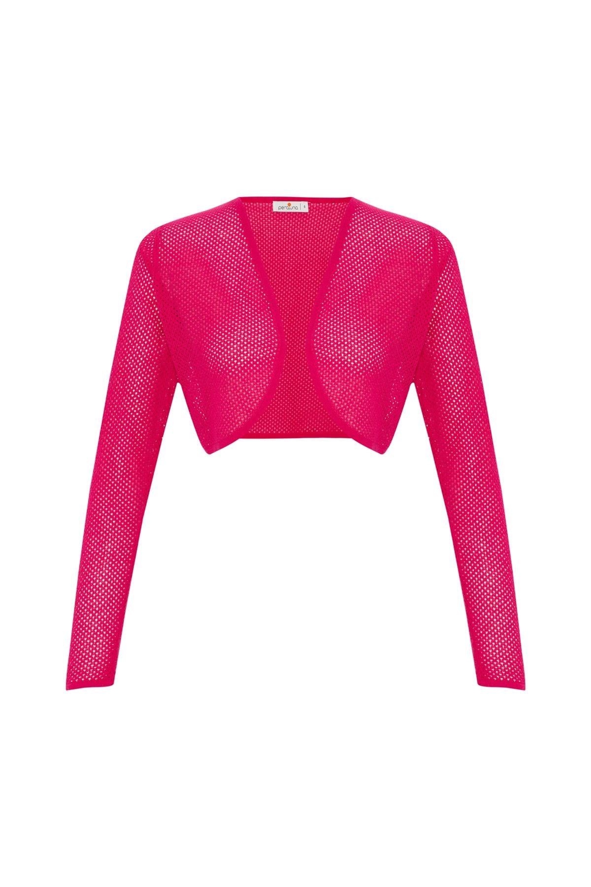 Peraluna Butterfly Bolero File Örgü Uzun Kol Triko Kadın Bolero - Magenta Pembe