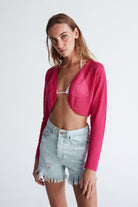 Peraluna Butterfly Bolero File Örgü Uzun Kol Triko Kadın Bolero - Magenta Pembe