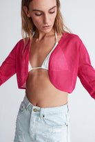 Peraluna Butterfly Bolero File Örgü Uzun Kol Triko Kadın Bolero - Magenta Pembe
