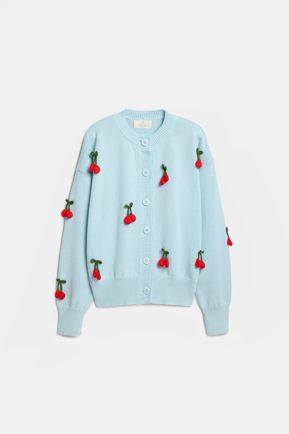Peraluna Cherry Cardigan Organik Pamuk Kadın Hırka - Açık Mavi