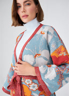 Peraluna Çicek Desenli Bol Kesim Pamuklu Kadın Triko Kimono - Çok Renkli