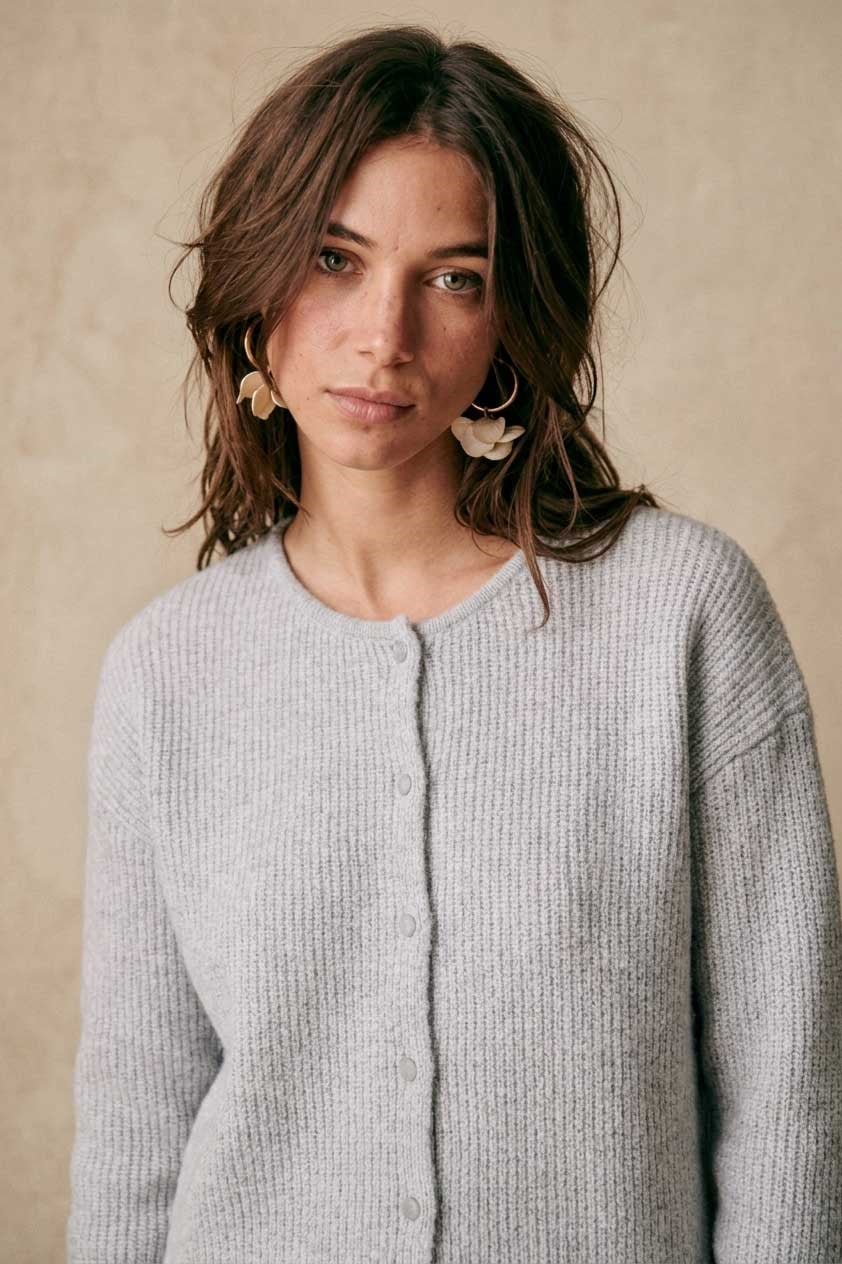 Peraluna Latina Cardigan - Selanik Örgü Kadın Hırka - Açık Gri