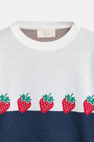 Peraluna Strawberry Kazak, O Yaka Kadın Triko Mevsimlik Kazak - Lacivert