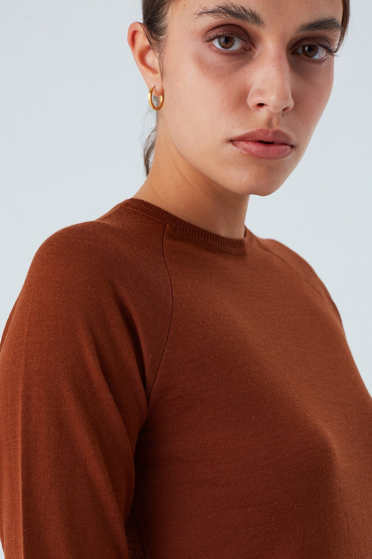 Peraluna Vanessa Pullover Merino Yünlü Yanları Yırtmaçlı Ince Kadın Triko Kazak - Kahve